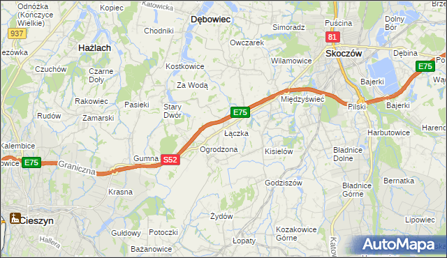 mapa Łączka gmina Dębowiec, Łączka gmina Dębowiec na mapie Targeo