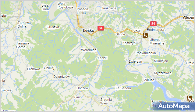 mapa Łączki gmina Lesko, Łączki gmina Lesko na mapie Targeo