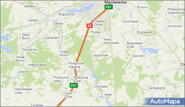 mapa Leopoldów gmina Rawa Mazowiecka, Leopoldów gmina Rawa Mazowiecka na mapie Targeo