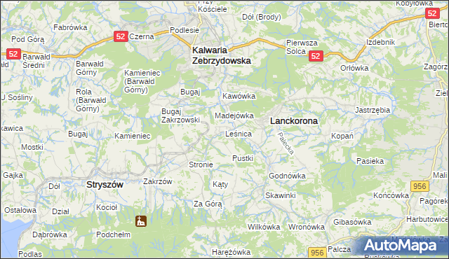 mapa Leśnica gmina Stryszów, Leśnica gmina Stryszów na mapie Targeo