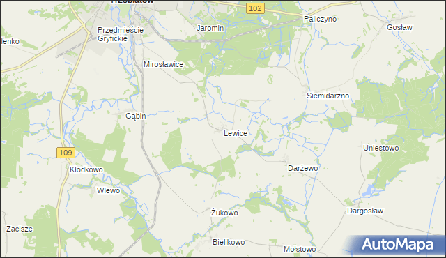 mapa Lewice gmina Trzebiatów, Lewice gmina Trzebiatów na mapie Targeo