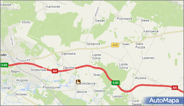 mapa Ligota Dolna gmina Strzelce Opolskie, Ligota Dolna gmina Strzelce Opolskie na mapie Targeo