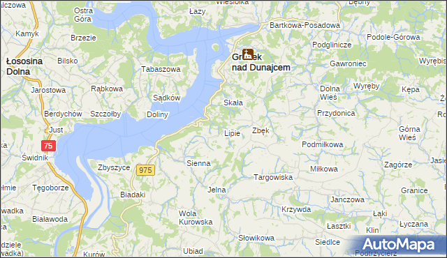 mapa Lipie gmina Gródek nad Dunajcem, Lipie gmina Gródek nad Dunajcem na mapie Targeo