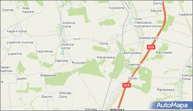 mapa Marianówka gmina Wilkołaz, Marianówka gmina Wilkołaz na mapie Targeo