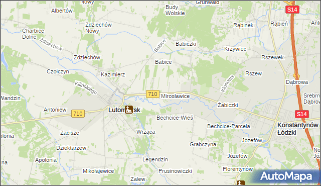 mapa Mirosławice gmina Lutomiersk, Mirosławice gmina Lutomiersk na mapie Targeo