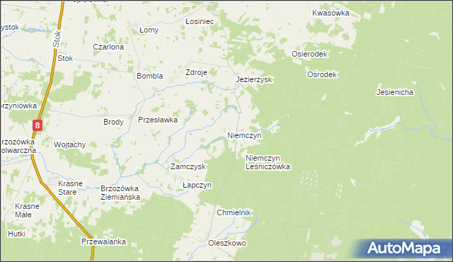 mapa Niemczyn gmina Czarna Białostocka, Niemczyn gmina Czarna Białostocka na mapie Targeo