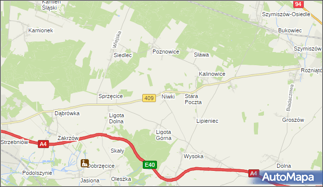 mapa Niwki gmina Strzelce Opolskie, Niwki gmina Strzelce Opolskie na mapie Targeo