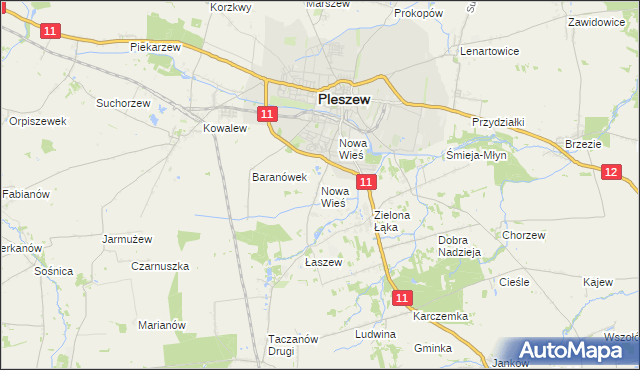 mapa Nowa Wieś gmina Pleszew, Nowa Wieś gmina Pleszew na mapie Targeo