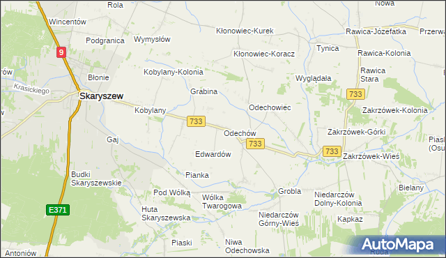 mapa Odechów gmina Skaryszew, Odechów gmina Skaryszew na mapie Targeo