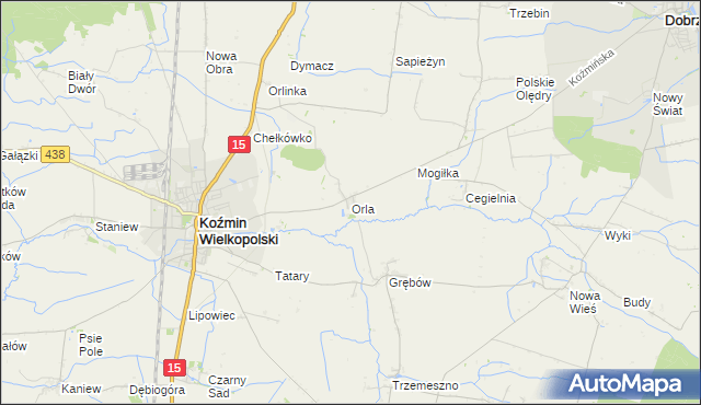 mapa Orla gmina Koźmin Wielkopolski, Orla gmina Koźmin Wielkopolski na mapie Targeo