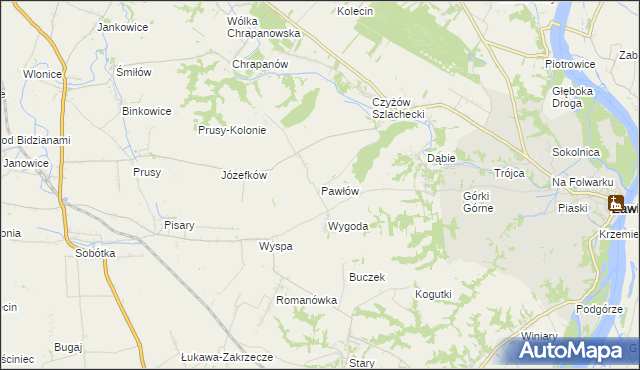 mapa Pawłów gmina Zawichost, Pawłów gmina Zawichost na mapie Targeo