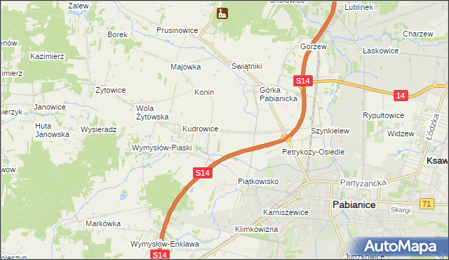 mapa Petrykozy gmina Pabianice, Petrykozy gmina Pabianice na mapie Targeo