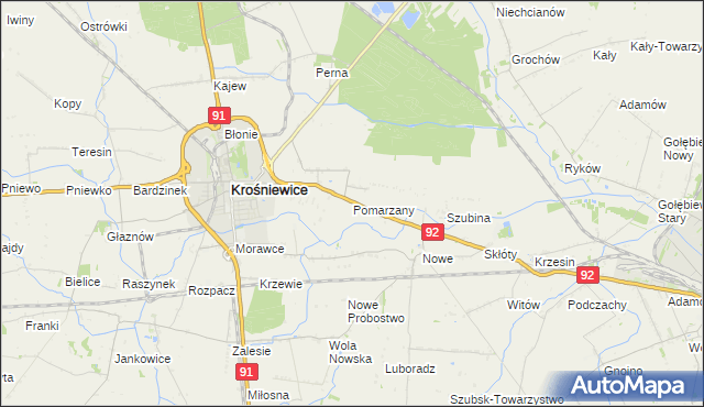 mapa Pomarzany gmina Krośniewice, Pomarzany gmina Krośniewice na mapie Targeo