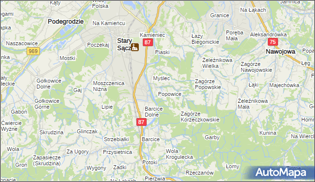mapa Popowice gmina Stary Sącz, Popowice gmina Stary Sącz na mapie Targeo