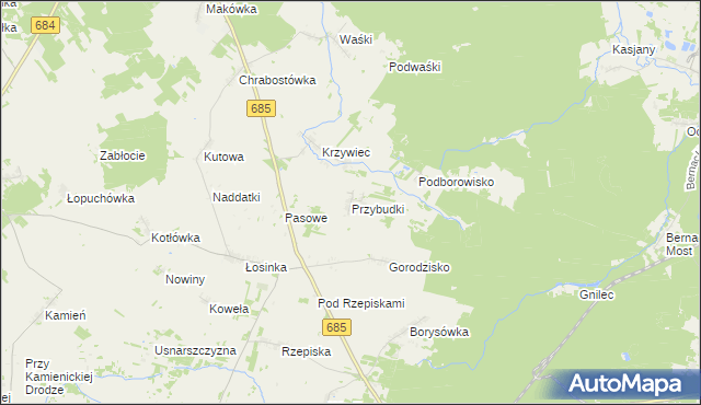 mapa Przybudki, Przybudki na mapie Targeo