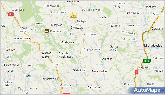 mapa Przybysławice gmina Zielonki, Przybysławice gmina Zielonki na mapie Targeo