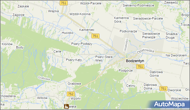 mapa Psary-Stara Wieś gmina Bodzentyn, Psary-Stara Wieś gmina Bodzentyn na mapie Targeo