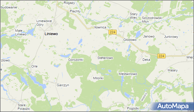 mapa Stefanowo gmina Liniewo, Stefanowo gmina Liniewo na mapie Targeo