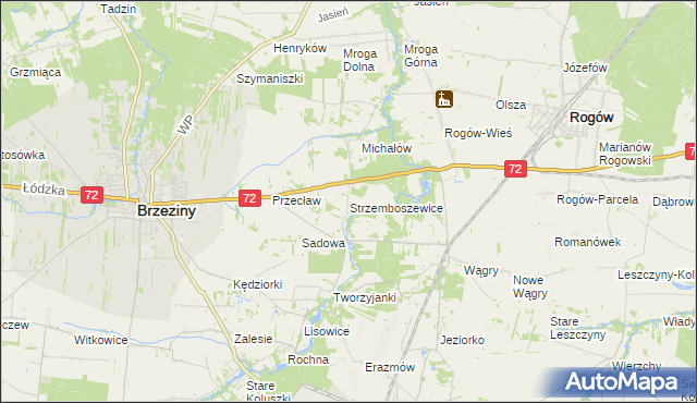 mapa Strzemboszewice, Strzemboszewice na mapie Targeo