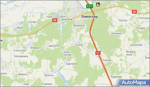 mapa Sucha gmina Białobrzegi, Sucha gmina Białobrzegi na mapie Targeo