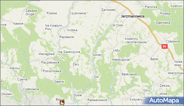 mapa Szklary gmina Jerzmanowice-Przeginia, Szklary gmina Jerzmanowice-Przeginia na mapie Targeo