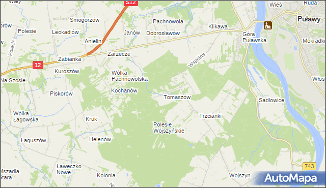 mapa Tomaszów gmina Puławy, Tomaszów gmina Puławy na mapie Targeo