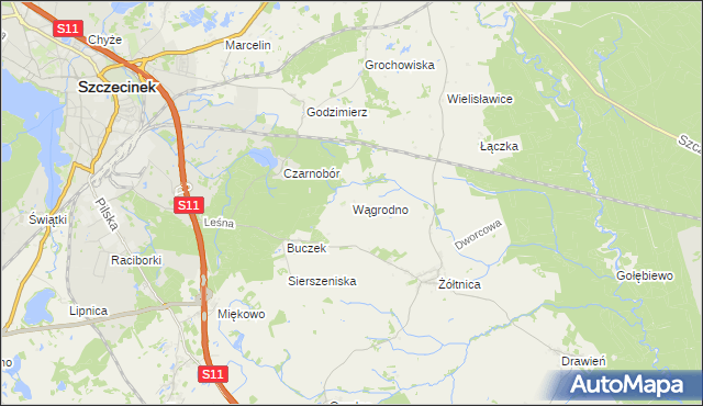 mapa Wągrodno gmina Szczecinek, Wągrodno gmina Szczecinek na mapie Targeo