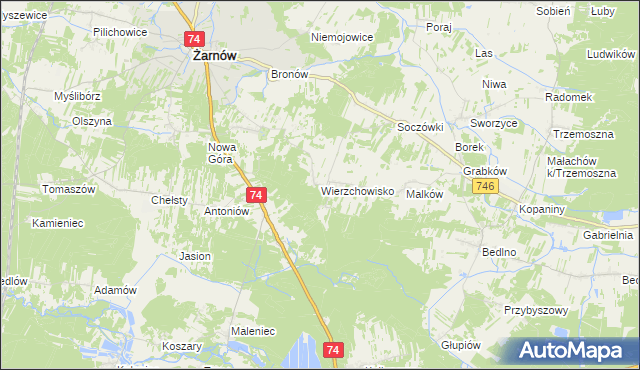 mapa Wierzchowisko gmina Żarnów, Wierzchowisko gmina Żarnów na mapie Targeo