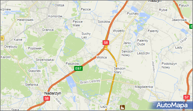 mapa Wolica gmina Nadarzyn, Wolica gmina Nadarzyn na mapie Targeo