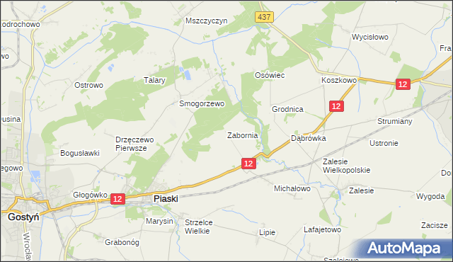 mapa Zabornia gmina Piaski, Zabornia gmina Piaski na mapie Targeo