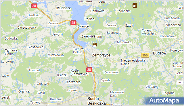 mapa Zembrzyce, Zembrzyce na mapie Targeo