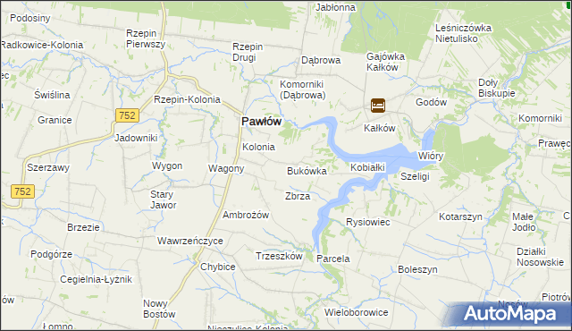 mapa Bukówka gmina Pawłów, Bukówka gmina Pawłów na mapie Targeo