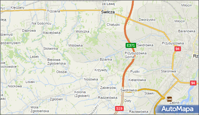 mapa Bzianka gmina Świlcza, Bzianka gmina Świlcza na mapie Targeo