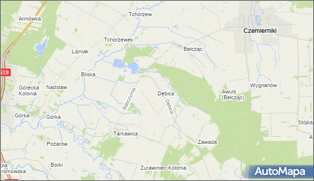 mapa Dębica gmina Ostrówek, Dębica gmina Ostrówek na mapie Targeo