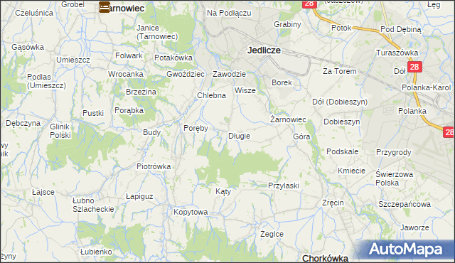 mapa Długie gmina Jedlicze, Długie gmina Jedlicze na mapie Targeo