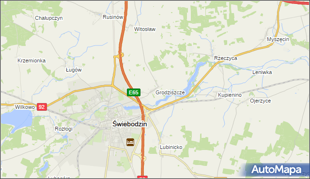 mapa Grodziszcze gmina Świebodzin, Grodziszcze gmina Świebodzin na mapie Targeo