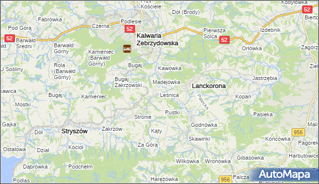 mapa Leśnica gmina Stryszów, Leśnica gmina Stryszów na mapie Targeo