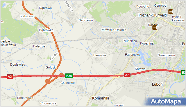 mapa Plewiska gmina Komorniki, Plewiska gmina Komorniki na mapie Targeo