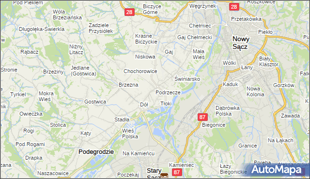 mapa Podrzecze gmina Podegrodzie, Podrzecze gmina Podegrodzie na mapie Targeo