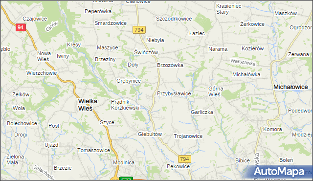 mapa Przybysławice gmina Zielonki, Przybysławice gmina Zielonki na mapie Targeo