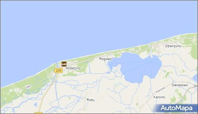 mapa Rogowo gmina Trzebiatów, Rogowo gmina Trzebiatów na mapie Targeo