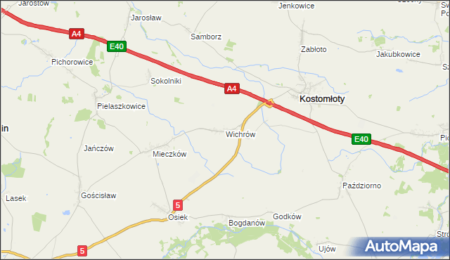 mapa Wichrów gmina Kostomłoty, Wichrów gmina Kostomłoty na mapie Targeo