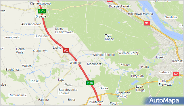 mapa Wieniec-Zalesie, Wieniec-Zalesie na mapie Targeo