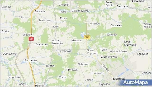 mapa Wiśniówka gmina Siennica, Wiśniówka gmina Siennica na mapie Targeo