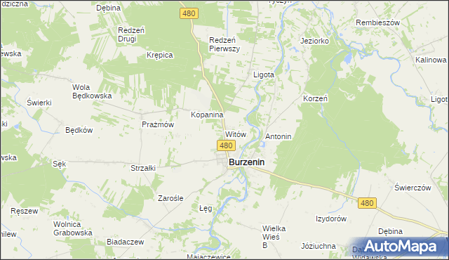 mapa Witów gmina Burzenin, Witów gmina Burzenin na mapie Targeo