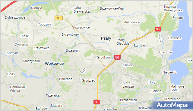 mapa Grodków gmina Psary, Grodków gmina Psary na mapie Targeo