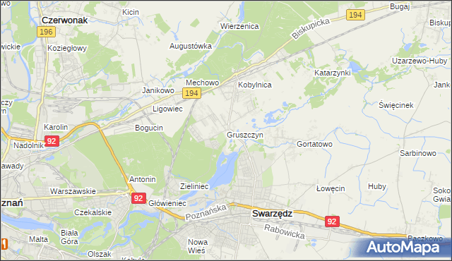 mapa Gruszczyn gmina Swarzędz, Gruszczyn gmina Swarzędz na mapie Targeo