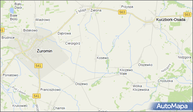 mapa Kosewo gmina Żuromin, Kosewo gmina Żuromin na mapie Targeo