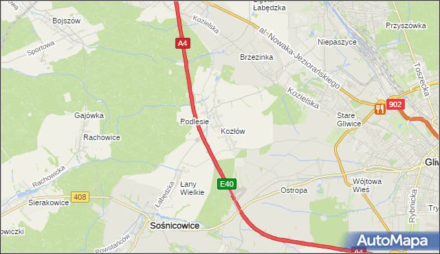 mapa Kozłów gmina Sośnicowice, Kozłów gmina Sośnicowice na mapie Targeo