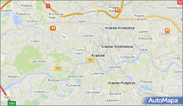 mapa Krakowa, Kraków na mapie Targeo
